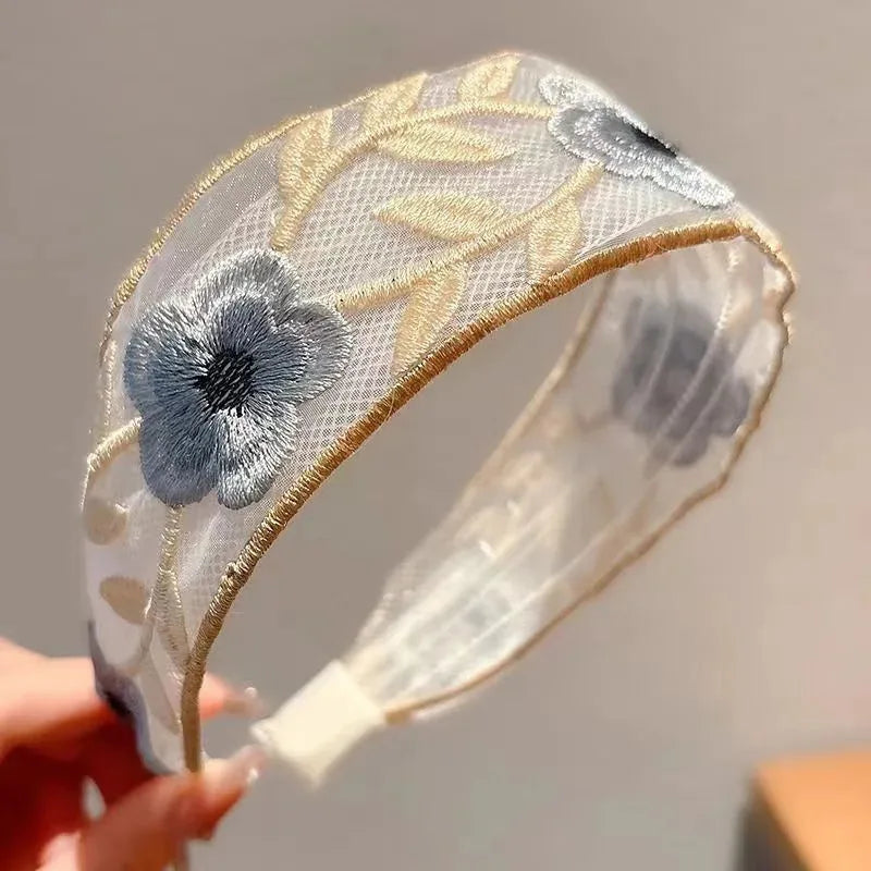 3pcs Elegant Chiffon Headband - Floral Embroidered Headscarf & Hair Tie