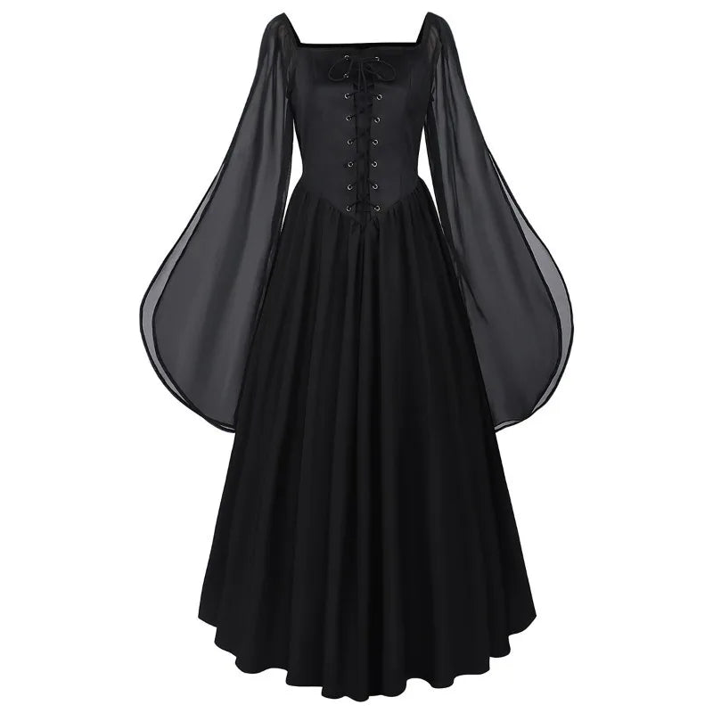 Medieval Renaissance Dress for Women Pirate Fairy Gown with Flared Sleeves