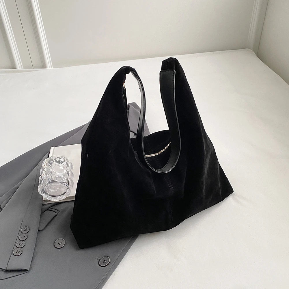 Women’s Suede Zipper Shoulder Hobo Bag – Large Capacity Slouchy Handbag for Travel & Commuting
