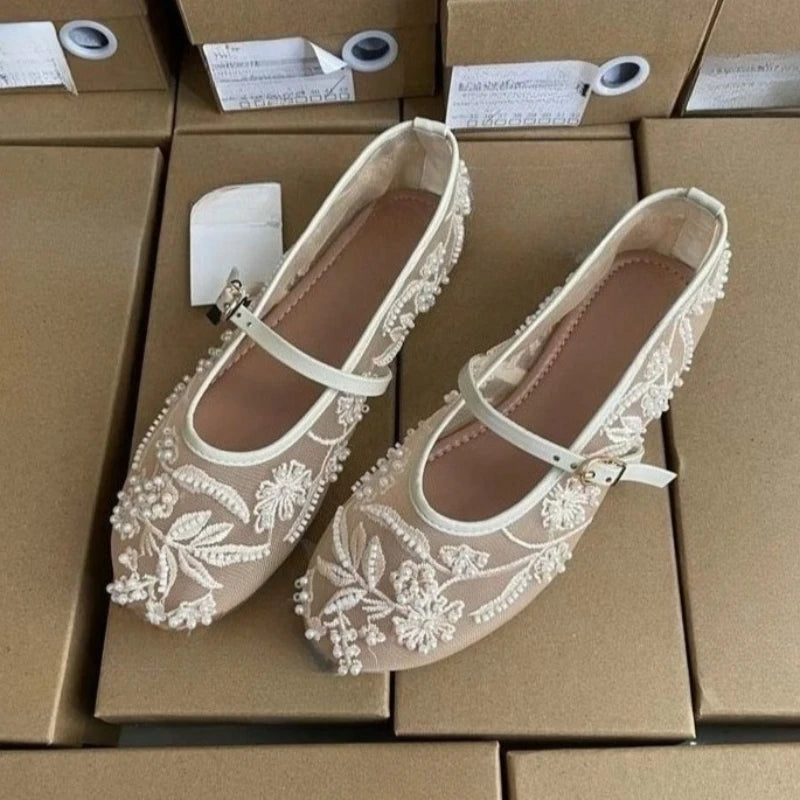 Women’s Pearl Mesh Mary Jane Flats