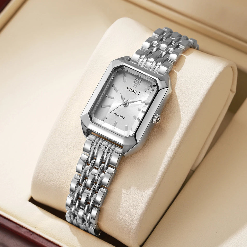 1/2/4PCS Luxury Women Watches Fashion Rectangle Woman Quartz Watch Stainless Steel Band Wristwatches Reloj Mujer（Without Box）