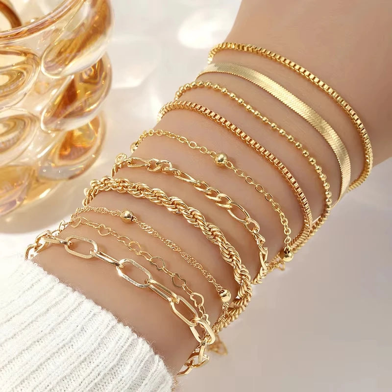 Vintage Gold Snake Chain Bracelet Set