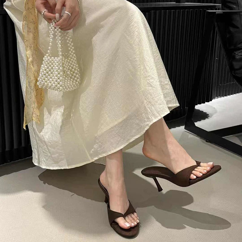 Summer Women Clip Toe High Heel Slippers Fashion Dress Slide Ladies Outdoor Evening Party Sandalias