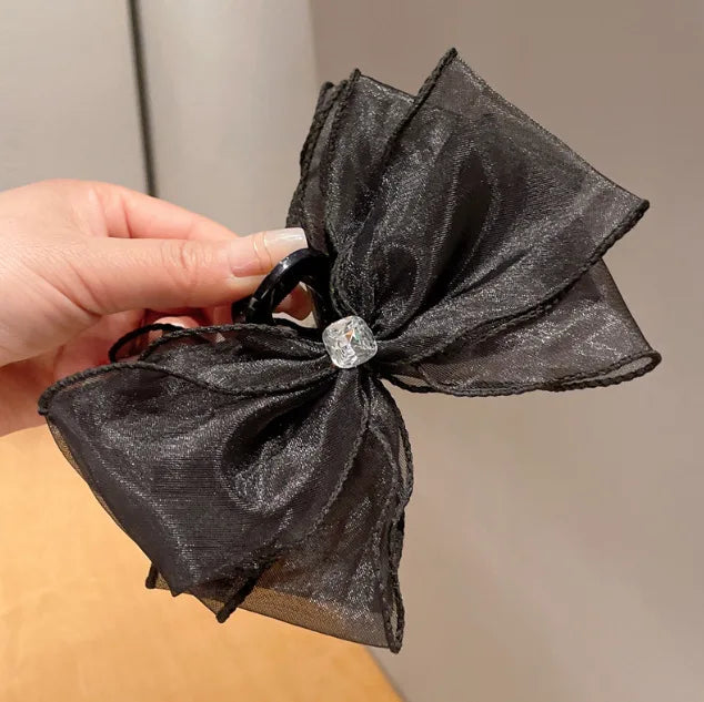 Women Elegant Lace Bow Ribbon Hair Clips Solid Color Satin Заколка Бант Girls Korean Hairpins Party Headdress Hair Accessories