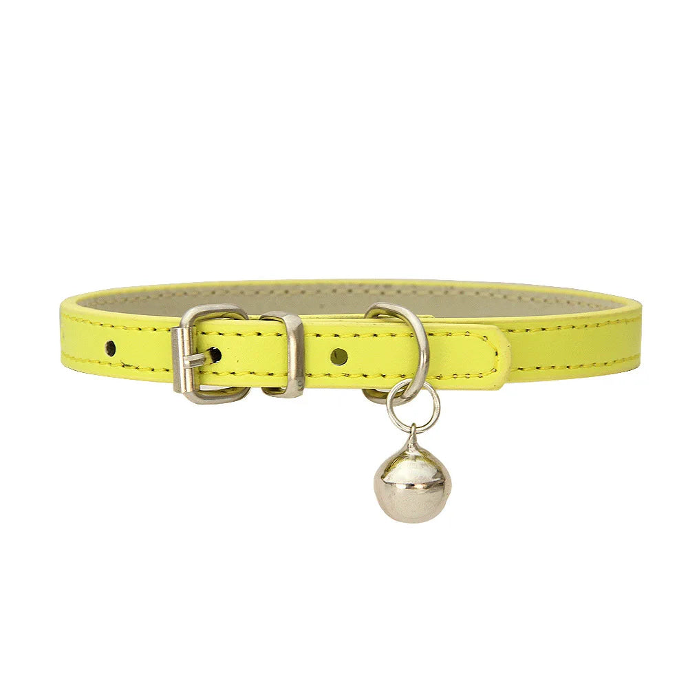 PU Leather Pet Collar with Bell & Leash for Dogs & Cats