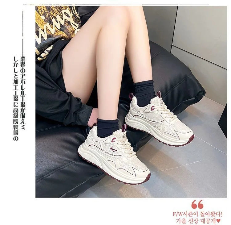 Height Increase Women Vulcanized Shoes Autumn New Lightweight Lace Up Platform Sneakers Comfort Breathable Non Slip Casual Shoes