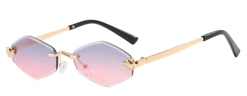 Fashion Rimless Polygonal Sunglasses women Trendy Gradient Lens Metal Shades Luxury Brand Small Rhombus Vintage Sun Glasses