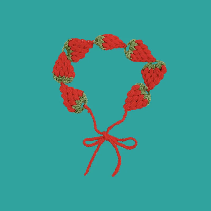 Small Strawberry Headband Crochet Sweet Cute Hair Band Women Scarf Headbands Bandanas Wide Elastic Hairbands Fashion Accessories