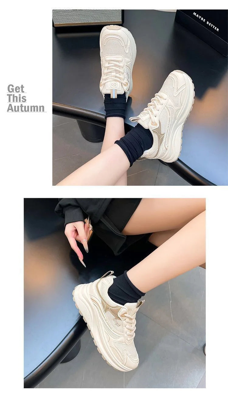 Height Increase Women Vulcanized Shoes Autumn New Lightweight Lace Up Platform Sneakers Comfort Breathable Non Slip Casual Shoes