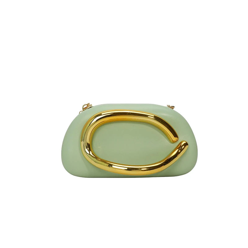 Women PU Leather Metal Handle Handbag & Removable Strap Crossbody Shoulder Bag Hand-held Shoulder Clutch Bag for Wedding Party