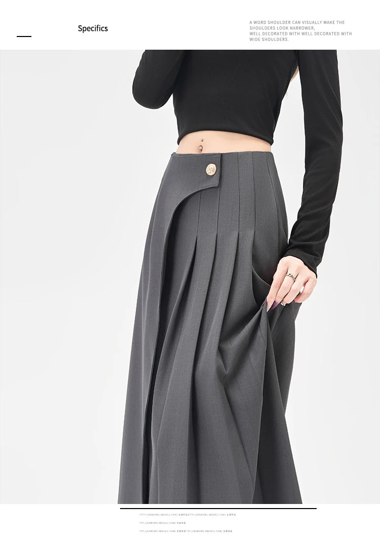 SMTHMA Women's High-Waisted Slimming Solid A- Line Skirt New Fashionable Big Umbrella Skirt Autumn/Winter Season Long Skirt