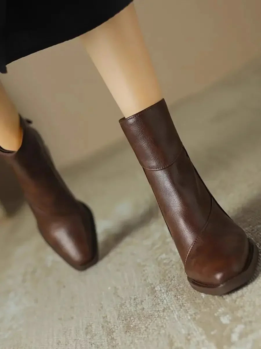 2025 New Chelsea Boots Women Shoes Chunky Ankle Goth Mid Heels Brand Winter Fashion Pointed Toe Boots Motorcycle Botas Femme
