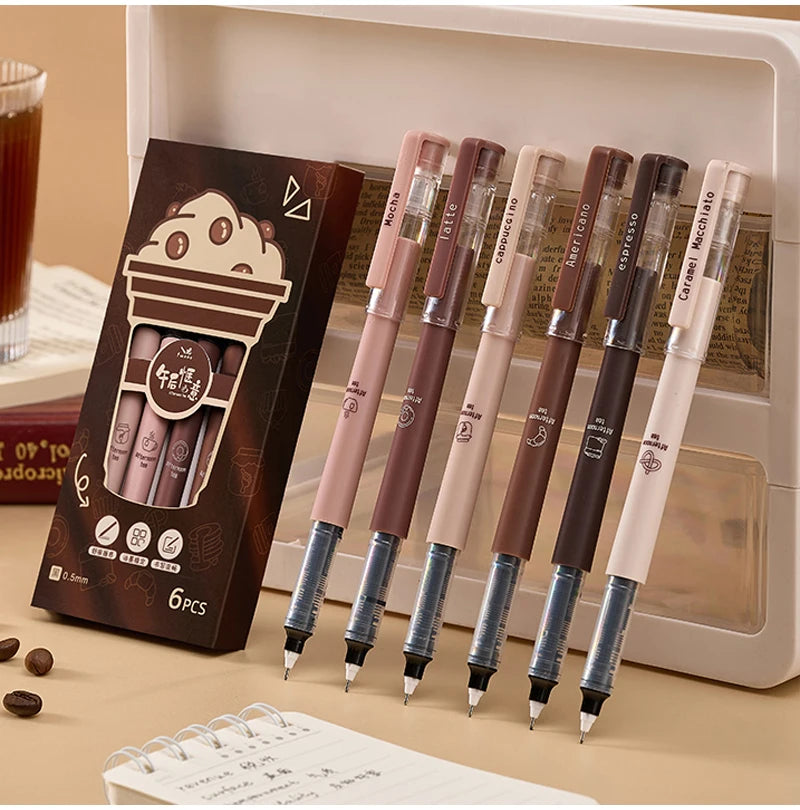 6pcs Afternoon Tea Gel Pens – 0.5mm Black Ink