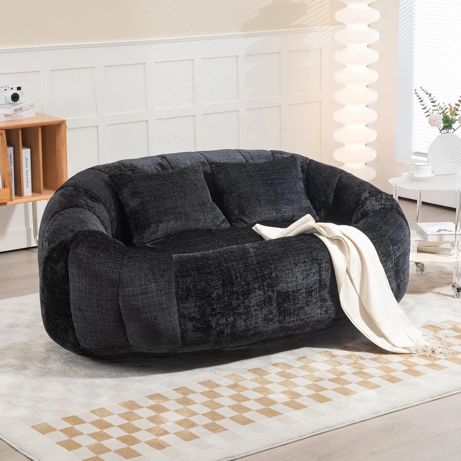 Bean Bag Sofa, Comfy Loveseat Sofa with 2 Pillows, Soft Giant Bean Bag Chair, Cozy Round Lazy Sofa with Wide, Customized