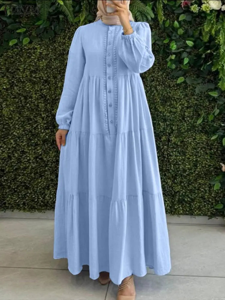 ZANZEA 2026 Spring Loose Dresses Fashion Muslim Abaya Robe Femme Elegant Long Sleeve Work Sundress Women Maxi Long Dress Kaftan