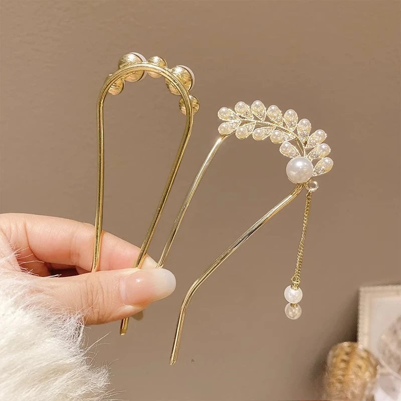 2025 New Pearl U-shaped Hairpin Women's Insert Hairpin, Fixed with Coiled Hair,senior grade Hairpin Headpiece