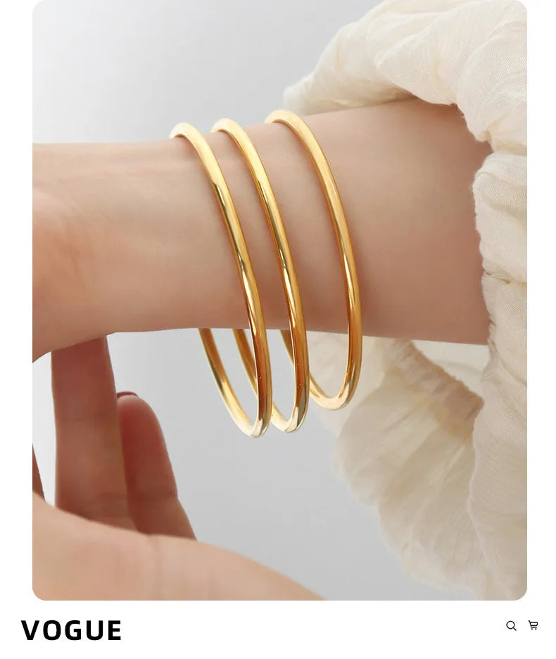 3 Pieces/lot Non Fading Stainless Steel Bracelet Bangles For Women Simple Style Gold Plated Waterproof Women's Bracelets Bangle