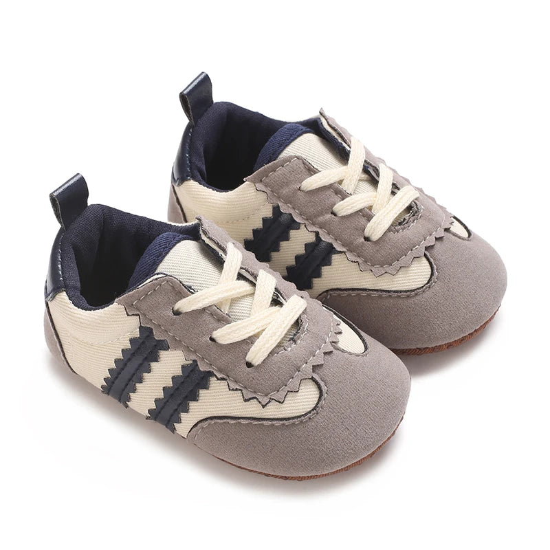 Baby Boys First Walkers – Soft Sole Striped Sneakers (0-12M)
