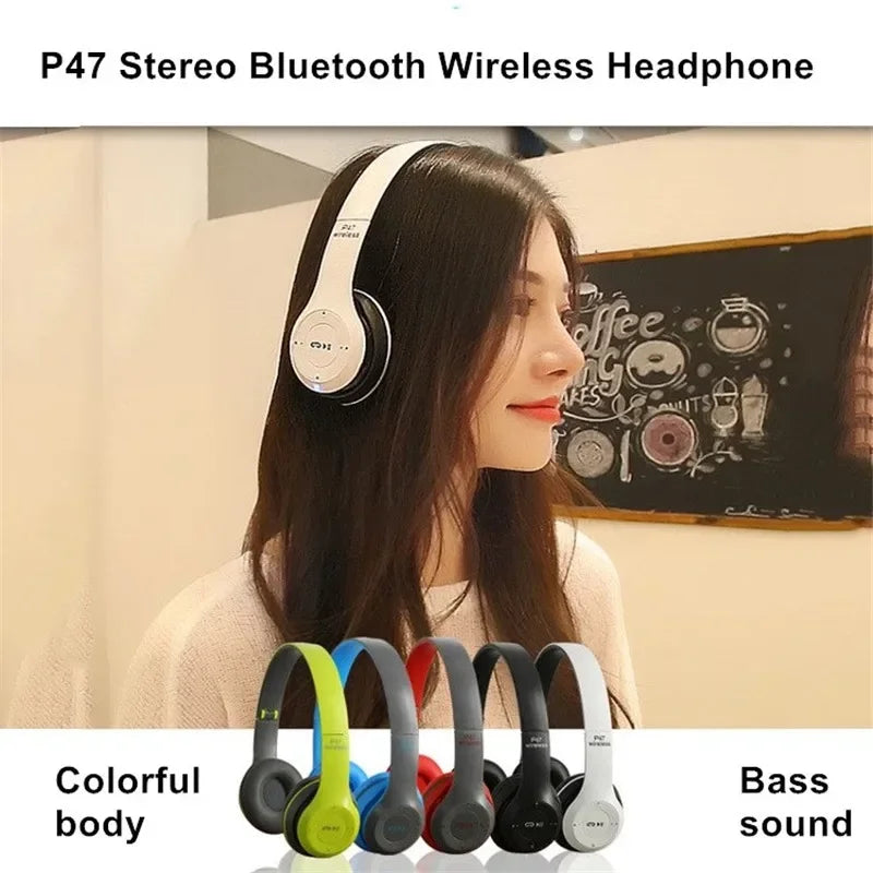 P47 Wireless Headphones – Bluetooth 5.0, Foldable, Stereo Bass