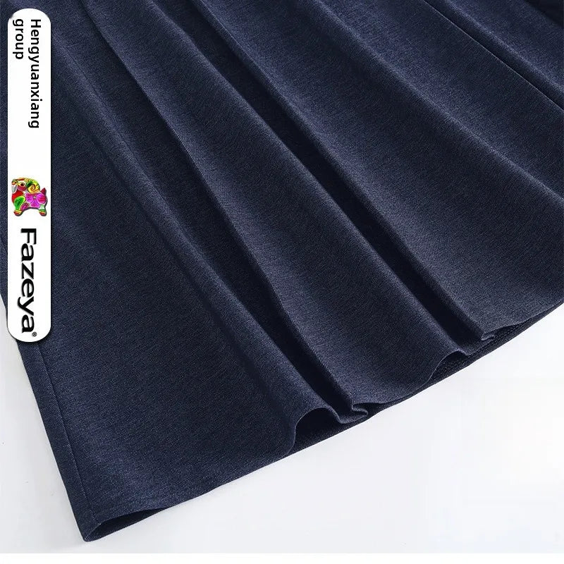 Fashionable Patchwork Pleated Skirt Women's Casual High Quality A- Line Midi Skirt Autumn New Style Polyester Blend Skirt