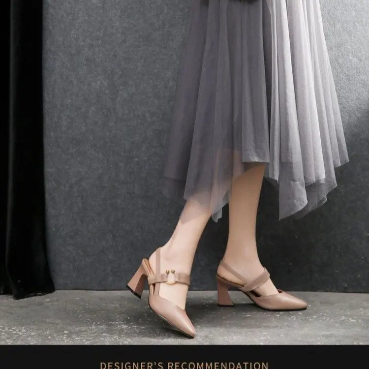 Summer New Women's Backheel Sandals, Square-toed Horseshoe Heel High Heel Fashionable Casual Leather Women's Shoes