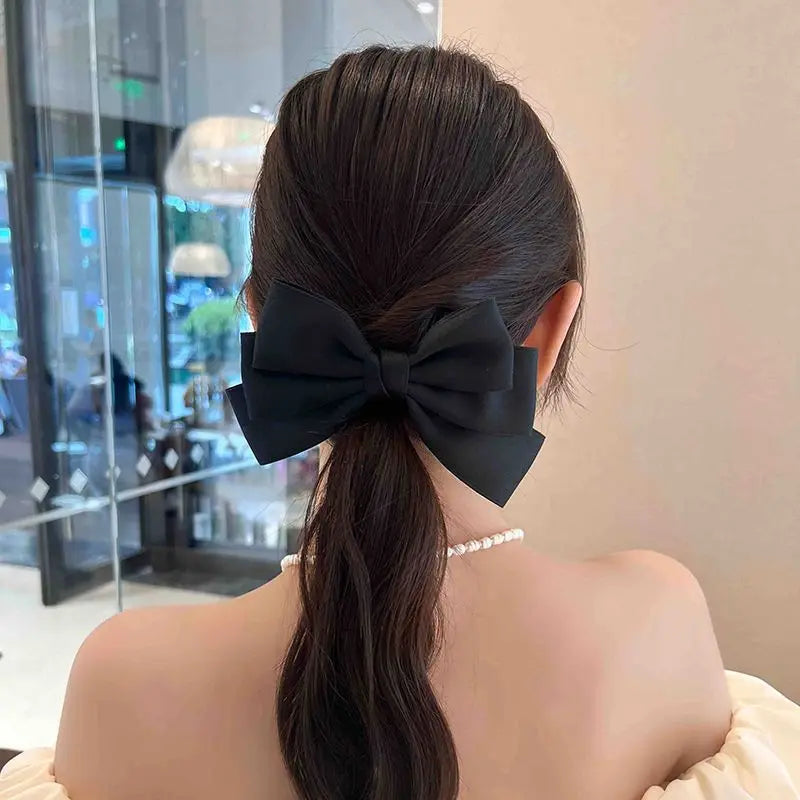 Women Elegant Lace Bow Ribbon Hair Clips Solid Color Satin Заколка Бант Girls Korean Hairpins Party Headdress Hair Accessories
