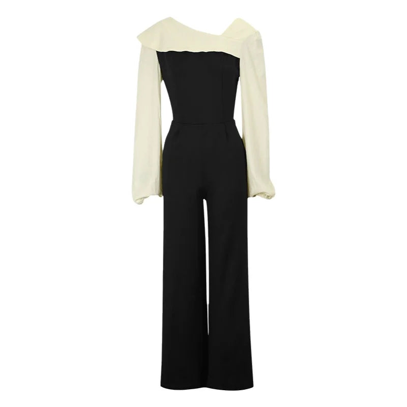 Elegant Long Sleeve Jumpsuit for Women Casual High Waist Wide Leg Pants Fashionable plus Size Polyester Fabric Spring Autumn