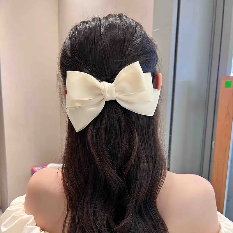 Women Elegant Lace Bow Ribbon Hair Clips Solid Color Satin Заколка Бант Girls Korean Hairpins Party Headdress Hair Accessories