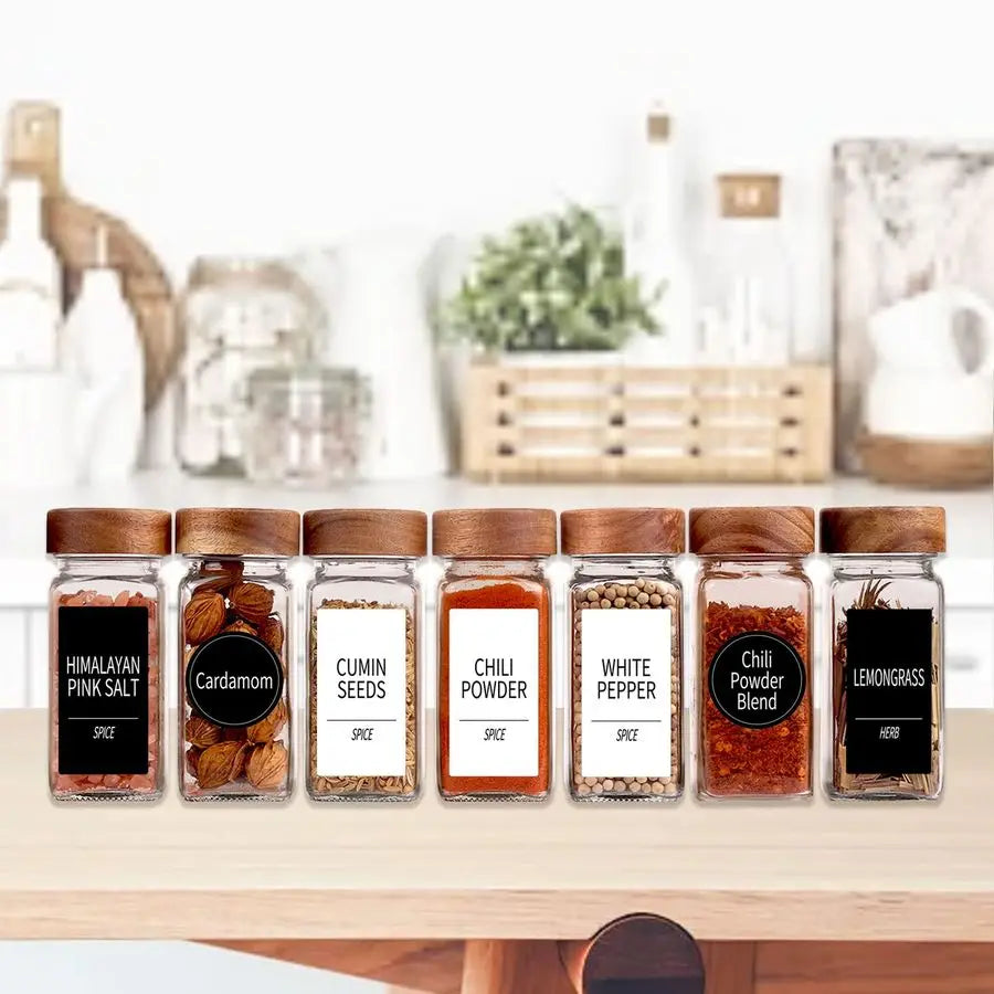 Glass Spice Jar Set with Wooden Lids