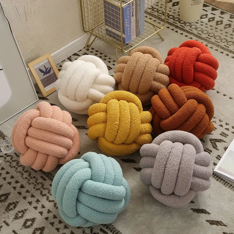 Hand-woven Knotted Ball Pillow Lamb Velvet Roll Pillow Sofa Living Room Household Cushion Head Back Bed Back