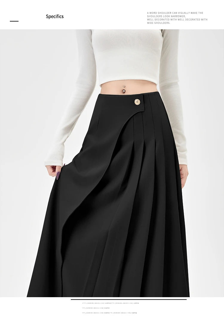SMTHMA Women's High-Waisted Slimming Solid A- Line Skirt New Fashionable Big Umbrella Skirt Autumn/Winter Season Long Skirt