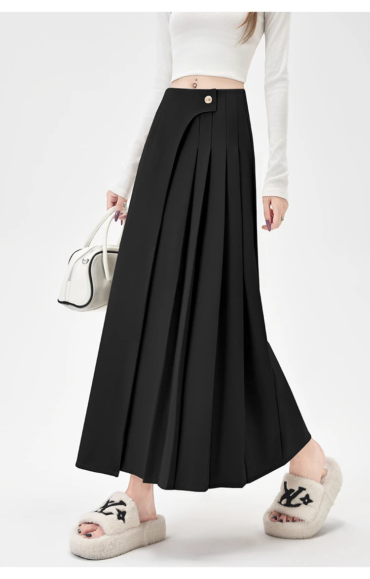 SMTHMA Women's High-Waisted Slimming Solid A- Line Skirt New Fashionable Big Umbrella Skirt Autumn/Winter Season Long Skirt