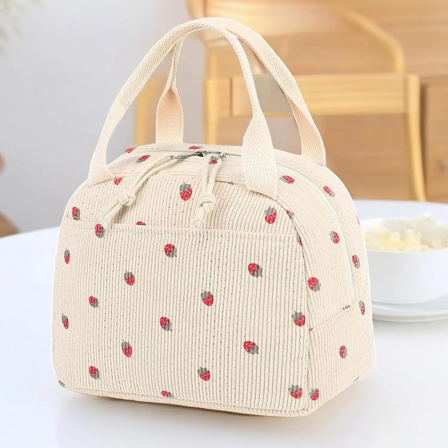 Thermal Insulation Corduroy Lunch Bag - Multifunctional Picnic Food Pouch & Storage Handbag, Cooler Bag Perfect for Kids School