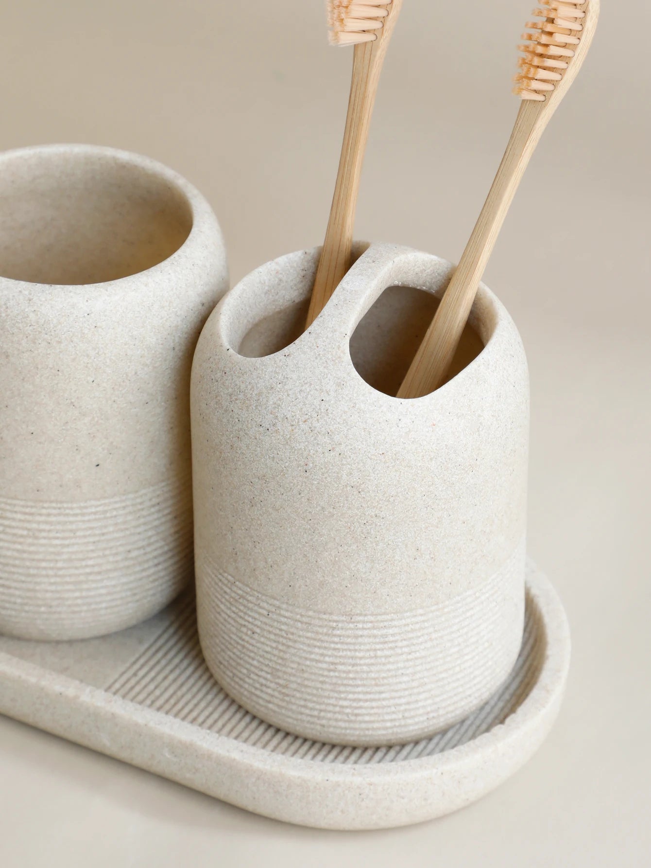 5pcs Bathroom Accessories Set – Beige & Grey