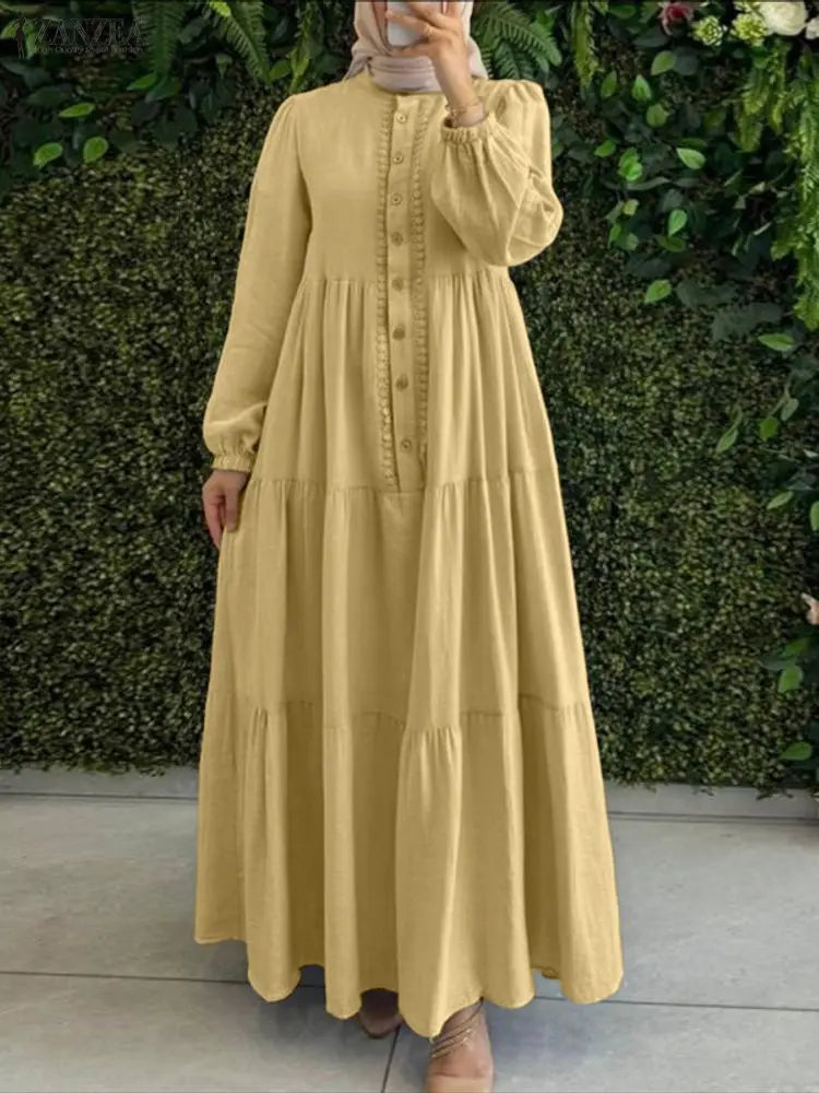 ZANZEA 2026 Spring Loose Dresses Fashion Muslim Abaya Robe Femme Elegant Long Sleeve Work Sundress Women Maxi Long Dress Kaftan
