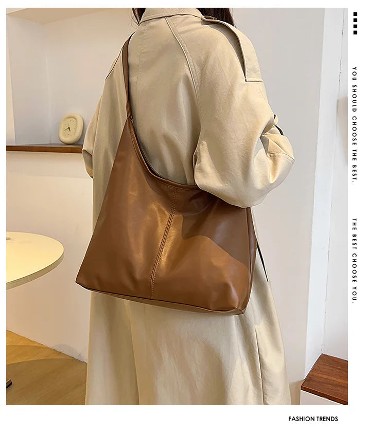 Large-Capacity Women’s Commuting Shoulder Bag – Winter 2025 Popular Solid Color, Simple & Versatile Fashion Bag
