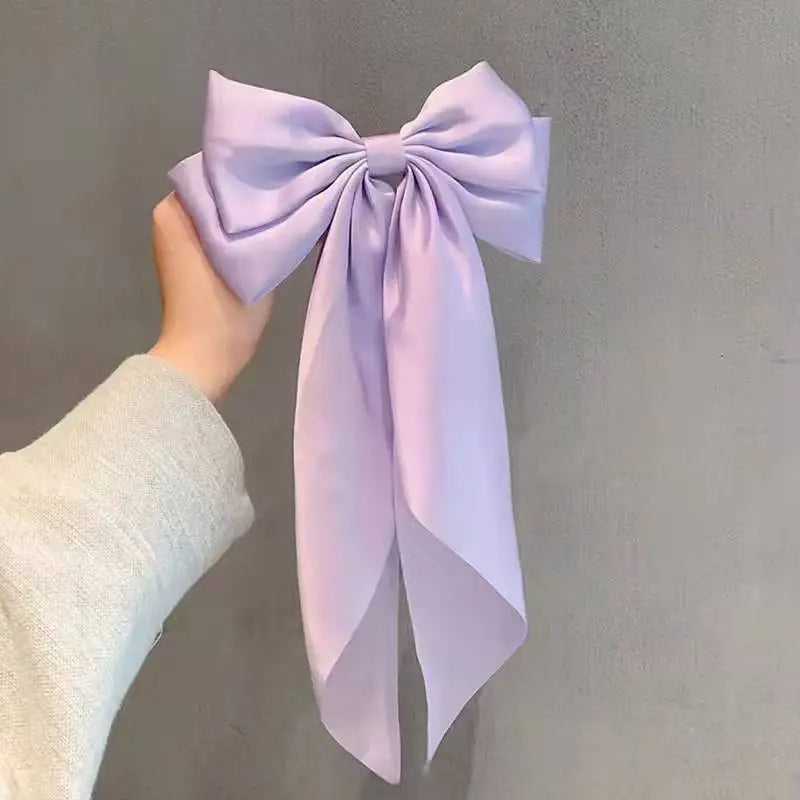 Women Elegant Lace Bow Ribbon Hair Clips Solid Color Satin Заколка Бант Girls Korean Hairpins Party Headdress Hair Accessories