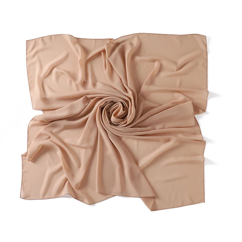 110X110CM Malaysia Square Chiffon Hijab Solid Muslim Head Scarf Ladies Plain Shawl and Wrap Headband Foulard Tudung Bawal