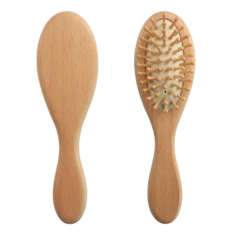 Baby Wooden Hairbrush & Comb – Newborn Soft Wool Massage Brush