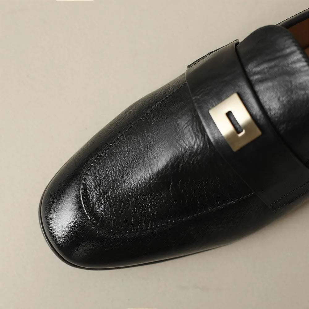 Danxuefei Women’s Leather Slip-On Loafers – Round Toe
