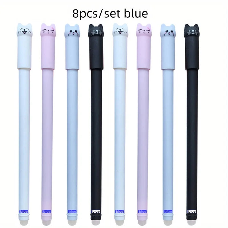 Cat Erasable Gel Pen Set – 0.5mm, 4/8/12pcs