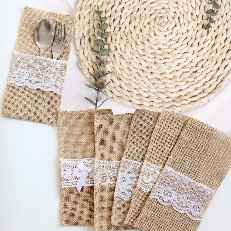 Burlap Lace Cutlery Pouch