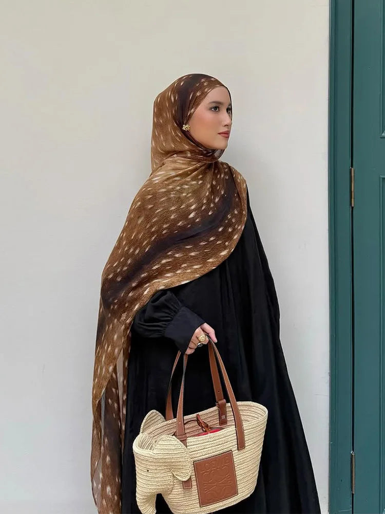 1Pcs Ramadan Hijab for Women Leopard Print  Bohemian Watercolor Soft Muslim Hijabs Floral Breathable Shawl Wrap Scarf Headscarf