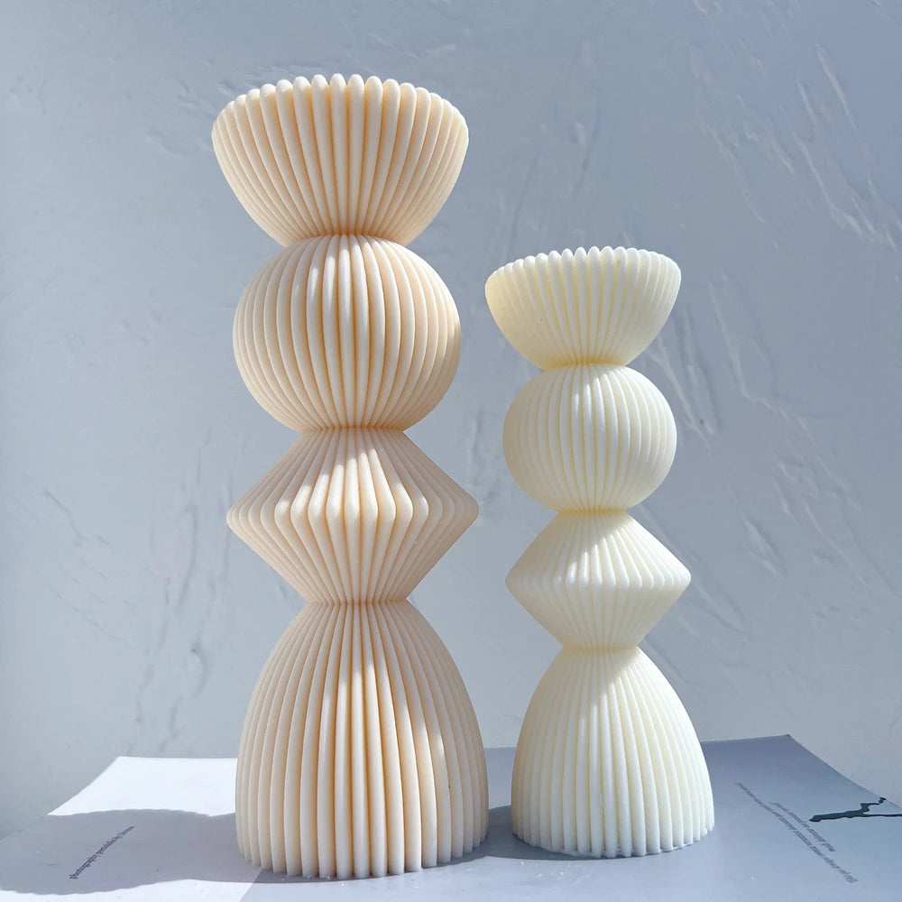 Two Sizes Ribbed Pillar Candle Silicone Mold