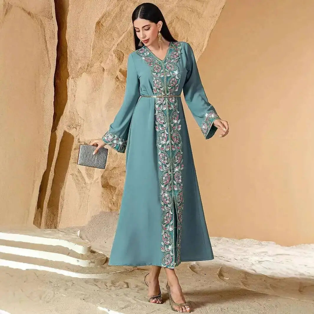 40761 Women's Clothing 2026 New Muslim Abaya Dubai Embroidered Beaded Evening Dress Abaya Ramadan Dubai Luxury Islam Elegant
