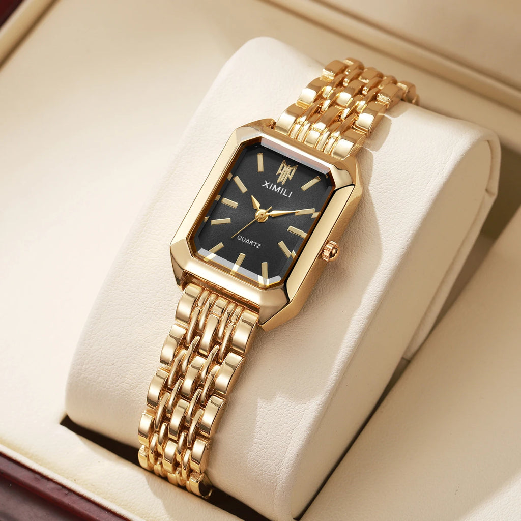 1/2/4PCS Luxury Women Watches Fashion Rectangle Woman Quartz Watch Stainless Steel Band Wristwatches Reloj Mujer（Without Box）