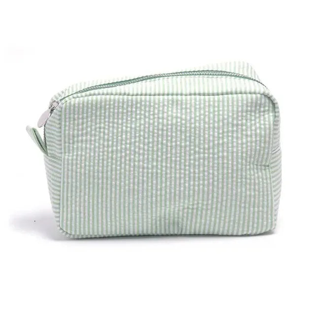 Personalized Seersucker Makeup Bag - Embroidered Name, Wash Bag, Wedding Bridesmaid Gift, Custom Toiletry Pouch