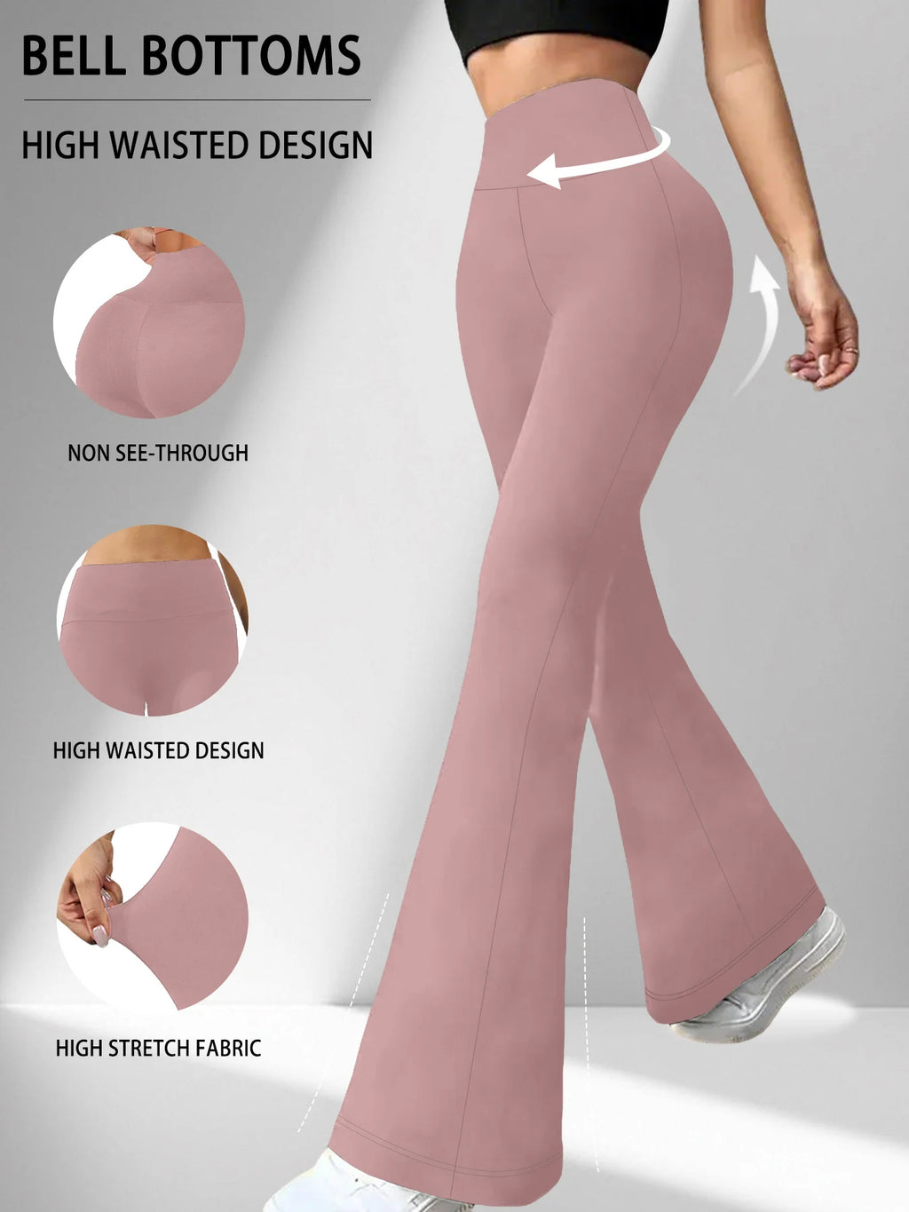 Women's Super Soft Flare Pants High Waisted Tummy Control Workout Yoga Push Up Gym Fitness Long Leggings Bell Bottoms