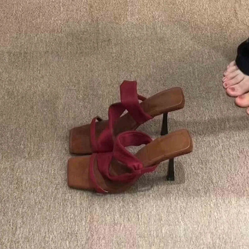 Luxury Designer Summer Women Sandals Fashion Square Toe High Heel Party Dress Shoes Banquet Striptease Sandalias