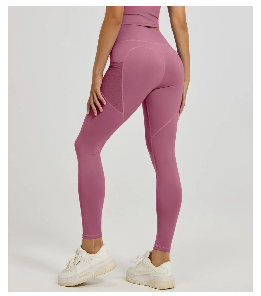 2026Spring Summer New Women's Yoga Pants Tight Peach Hip Leggings Pocket High Waist Belly Tight Trousers Sports Riding Pants Fit